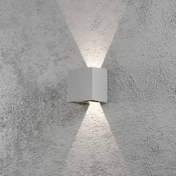 Applique murale cube Alu gris clair angle réglable IP54 blanc chaud 3000k haut bas 6W Cremona Konstsmide