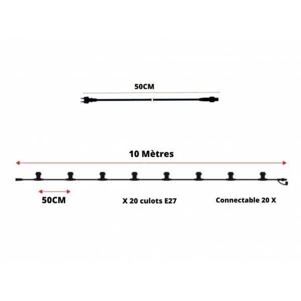 Guirlande lumineuse 10m 20 ampoules vintages extérieur prolongeable