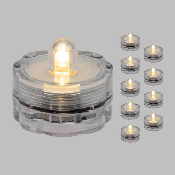 Lot de 10 lampions bougies chauffe-plat LED submersibles blanc chaud à piles