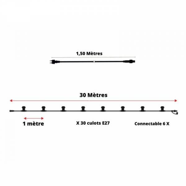 Guirlande Guinguette câble vert 30M 30 culots E27 extérieur extensible