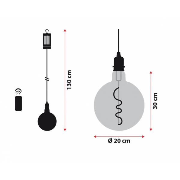 Suspension ampoule sphère 20CM vintage spirale verre E27 piles