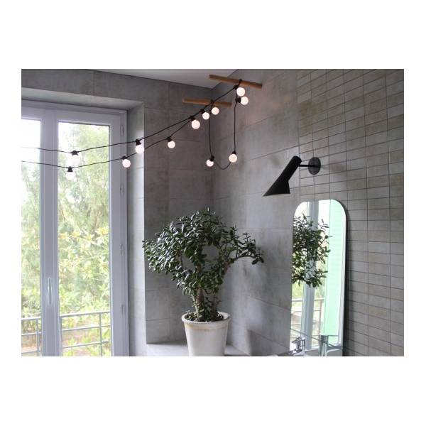 Extension Guirlande lumineuse guinguette 6M 20 ampoules LED blanc chaud câble noir extensible IP44 Elume