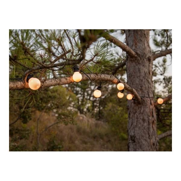 Extension Guirlande lumineuse guinguette 6M 20 ampoules LED blanc chaud câble noir extensible IP44 Elume