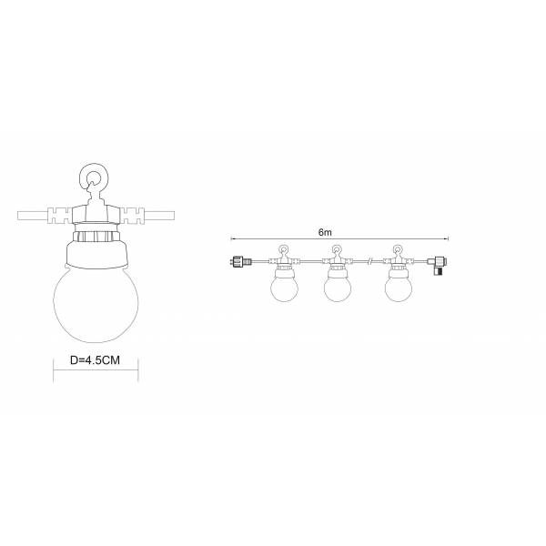 Extension guirlande guinguette 6M 20 ampoules LED blanc chaud câble blanc extensible IP44 Professionnelle Elume