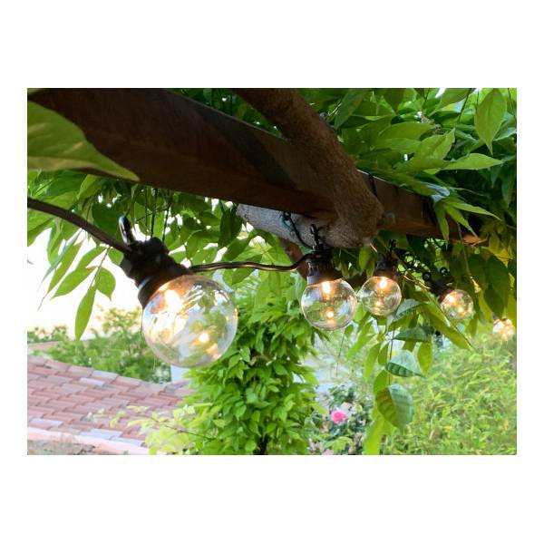 Guirlande lumineuse guinguette 6M 20 globes transparents LED blanc chaud câble noir extensible IP44 Elume