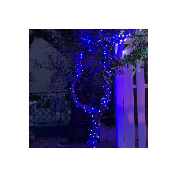 Guirlande lumineuse 17M 240 LED bleu fixe et blanc froid flash extérieure IP44 câble noir Elume