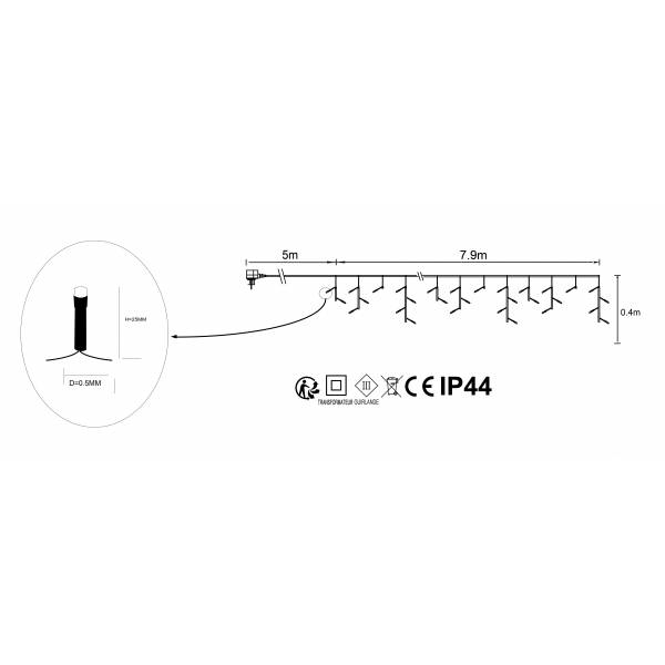 Guirlande stalactite lumineuse 8M Hauteur 40cm 200 LED blanc froid fixe et flash extérieure IP44 Elume