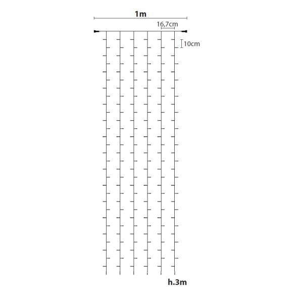 Rideau lumineux L1m H3m 180 LED blanc chaud prolongeable IP44 SMART Connect Lotti 31V