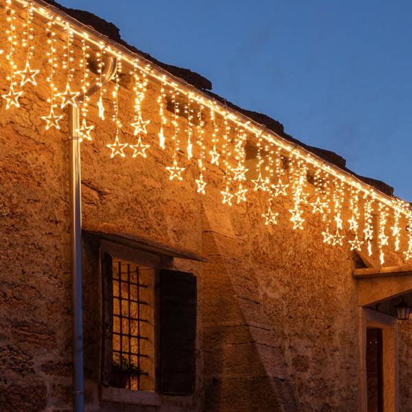 Guirlande stalactite étoiles lumineuses 5M H105cm LED blanc chaud extensible 8 modes Télécommande IP44 SMART Connect Lotti 31V