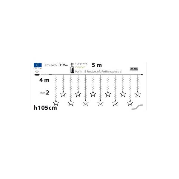 Guirlande stalactite étoiles lumineuses 5M H105cm LED blanc chaud extensible 8 modes Télécommande IP44 SMART Connect Lotti 31V