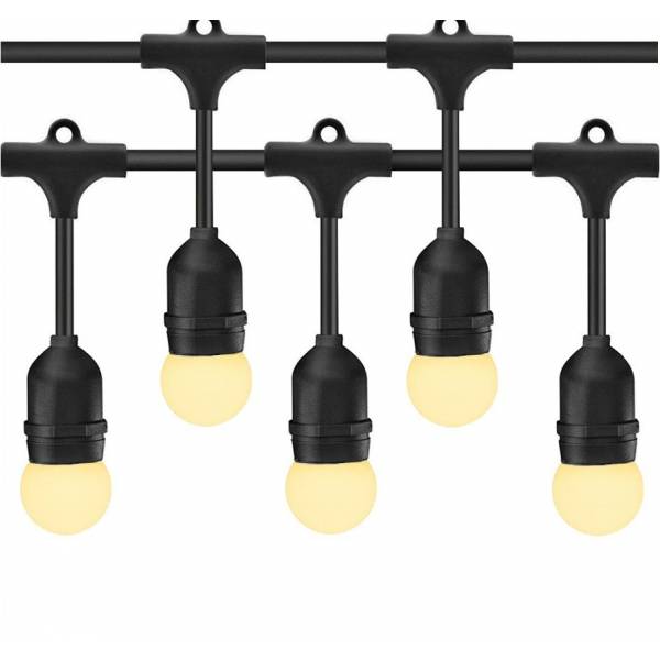 Guirlande guinguette extérieur 5M 10 ampoules suspendues LED 1W blanc chaud IP65 prolongeable