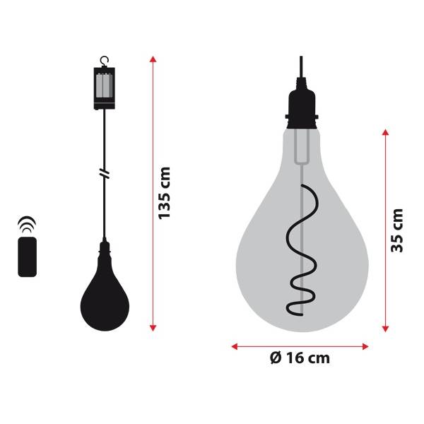 Suspension ampoule vintage à pile poire 16CM filament spirale en verre