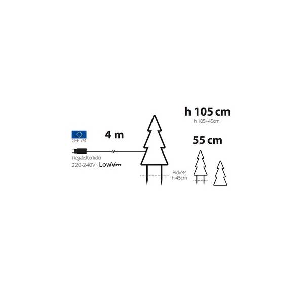 Sapin lumineux 2D à planter H105cm 110 LED blanc chaud 8 jeux lumières IP44 SMART Connect Lotti 31V