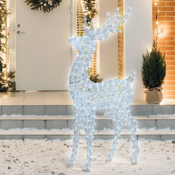 Renne lumineux 3D tête tournante H160cm 380 LED blanc froid 8 jeux lumières IP44 SMART Connect Lotti 31V