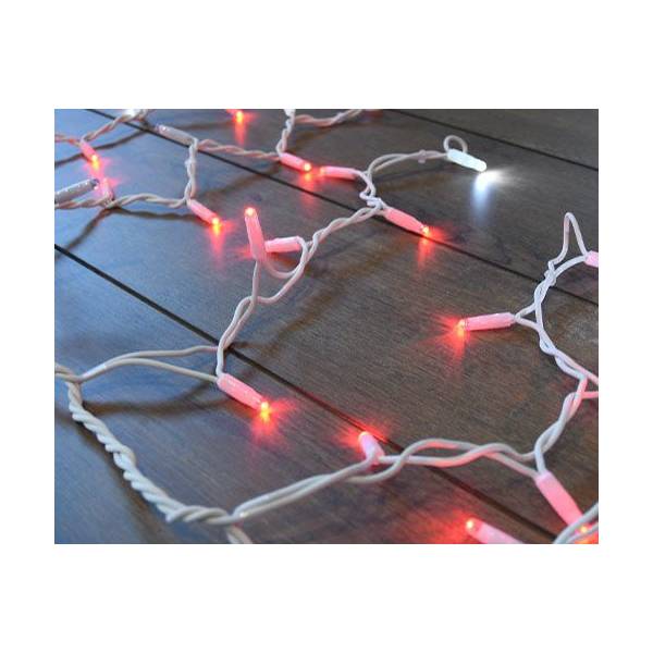 Frise lumineuse IP67 Optima 200 LED rouge et blanc froid scintillant h80cm x 4M 230V prolongeable câble blanc professionnel