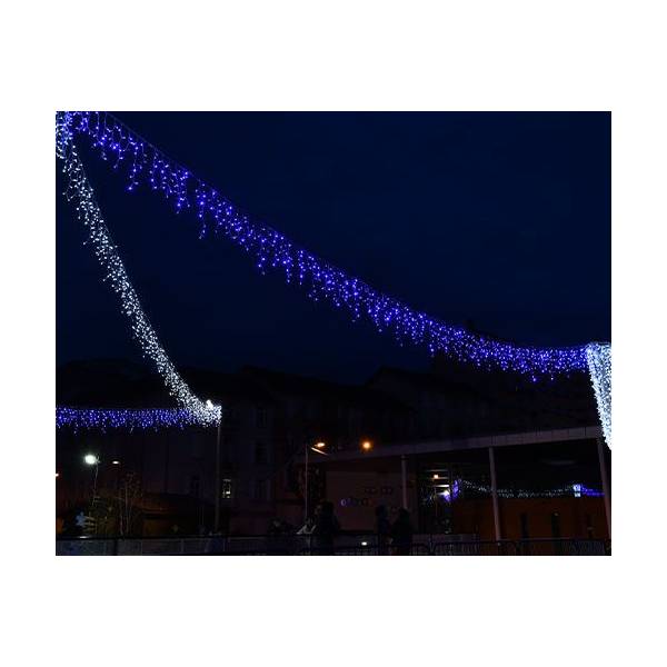 Frise lumineuse extérieure IP67 Optima h1,5M x 4M 300 led bleu et blanc froid scintillant 230V extensible professionnel