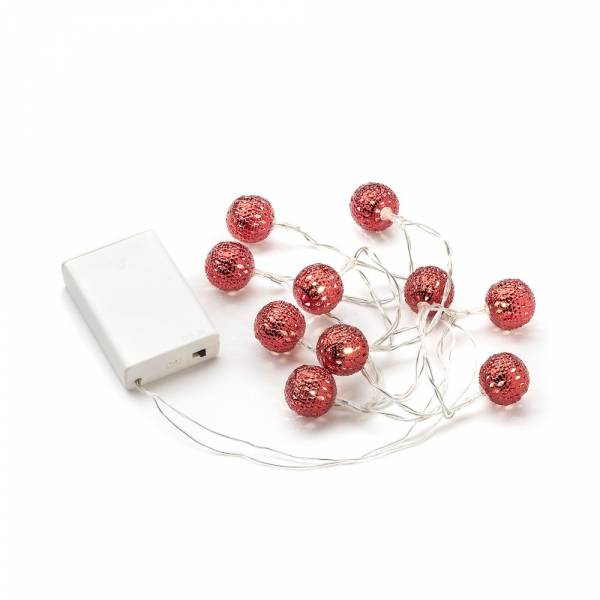 Guirlande boules lumineuse rouge métal à piles 120CM 10 LED câble transparent KONSTSMIDE