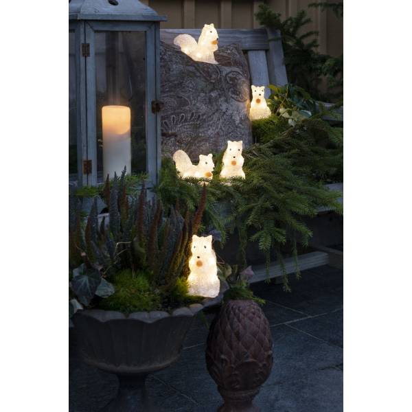 Lot de 5 écureuils lumineux acrylique 40 LED blanc chaud IP44 câble blanc 24V Konstsmide