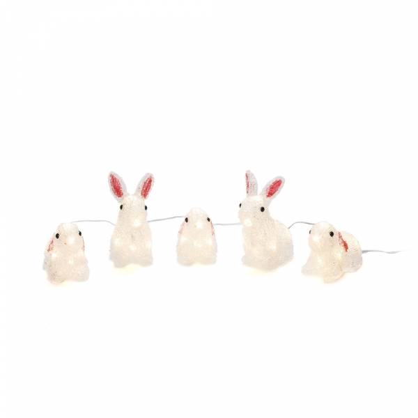 Lot de 5 lapins lumineux acrylique 40 LED blanc chaud IP44 câble blanc Konstsmide