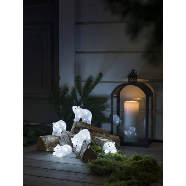 Lot de 5 petits ours polaires lumineux acrylique 40 LED blanc froid IP44 câble blanc Konstsmide