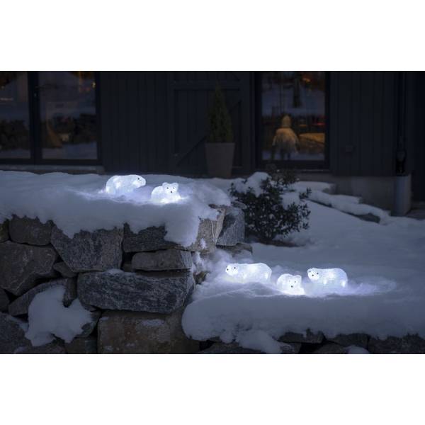 Lot de 5 petits ours polaires lumineux acrylique 40 LED blanc froid IP44 câble blanc Konstsmide