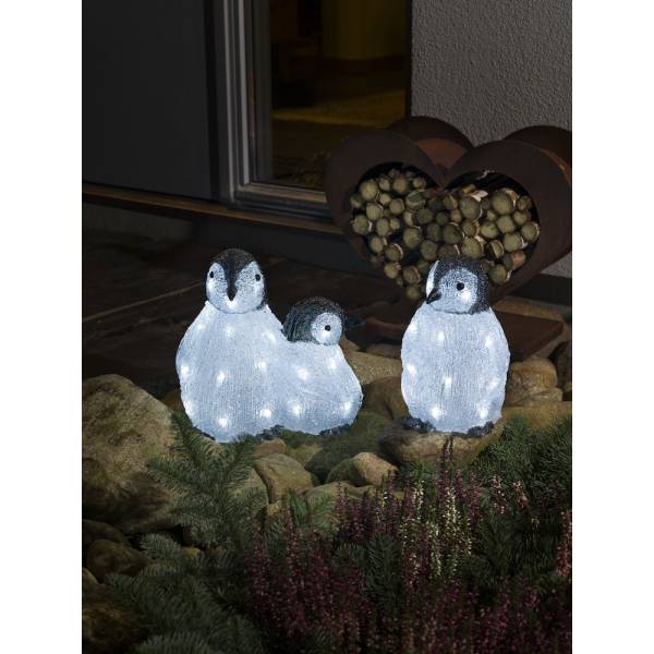 Famille de pingouins lumineux noir et blanc acrylique 0.5M 48 LED Konstsmide