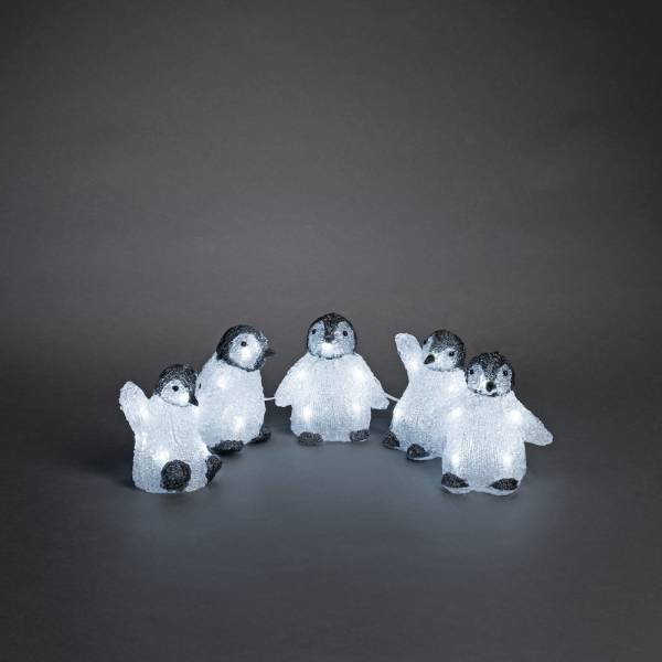 Lot de 5 bébés pingouins lumineux acrylique 4M 40 LED blanc froid IP44 Konstsmide