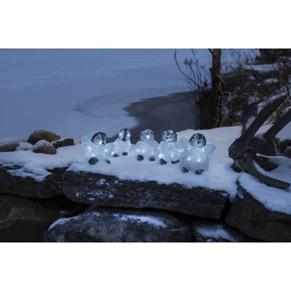 Lot de 5 bébés pingouins lumineux acrylique 40 LED blanc froid IP44 Konstsmide