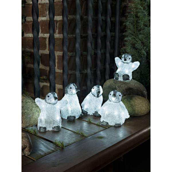 Lot de 5 bébés pingouins lumineux acrylique 40 LED blanc froid IP44 Konstsmide