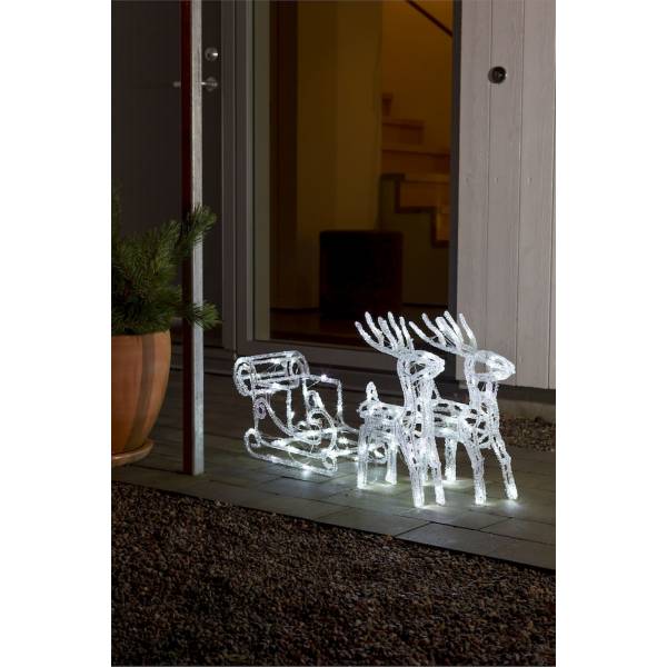 Double Rennes et traineau lumineux acrylique 96 LED blanc froid IP44 Konstsmide