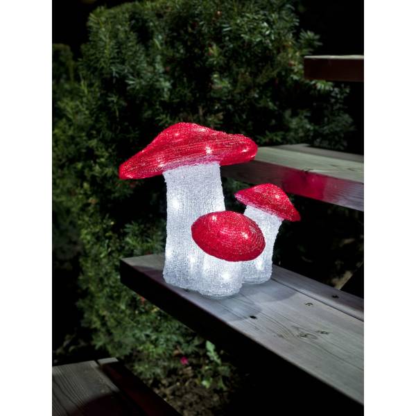 Champignons lumineux blanc et rouge acrylique 25cm 48 LED blanc chaud IP44 24V Konstsmide