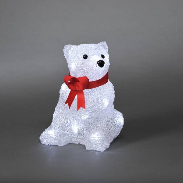 Ours assis acrylique lumineux blanc à piles 18cm 16 LED blanc froid konstsmide