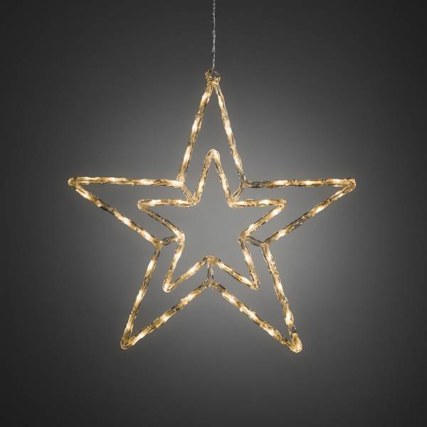 Étoile de noël lumineuse double acrylique 58cm 48 LED blanc chaud câble transparent