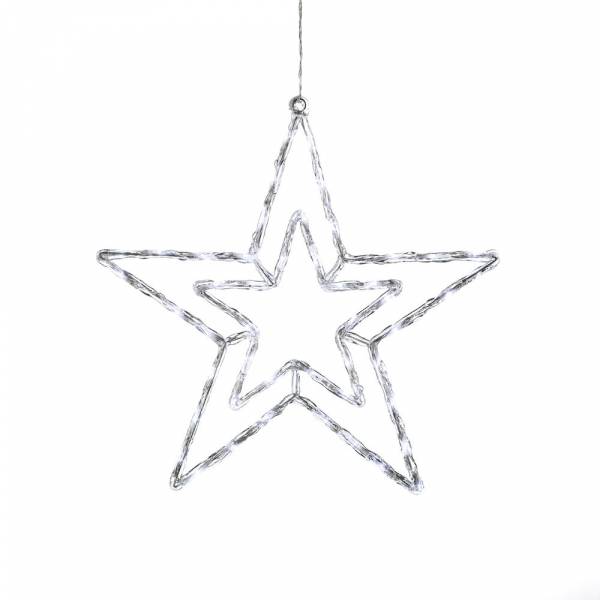 Étoile de noël lumineuse double acrylique 58cm 48 LED blanc froid câble transparent