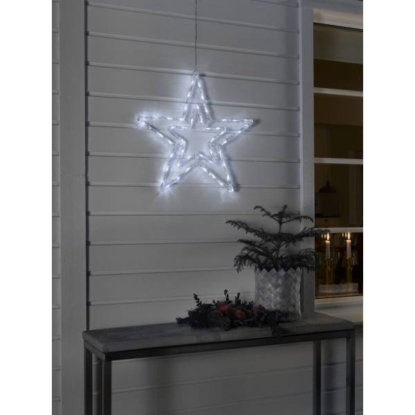 Étoile de noël lumineuse double acrylique 58cm 48 LED blanc froid câble transparent