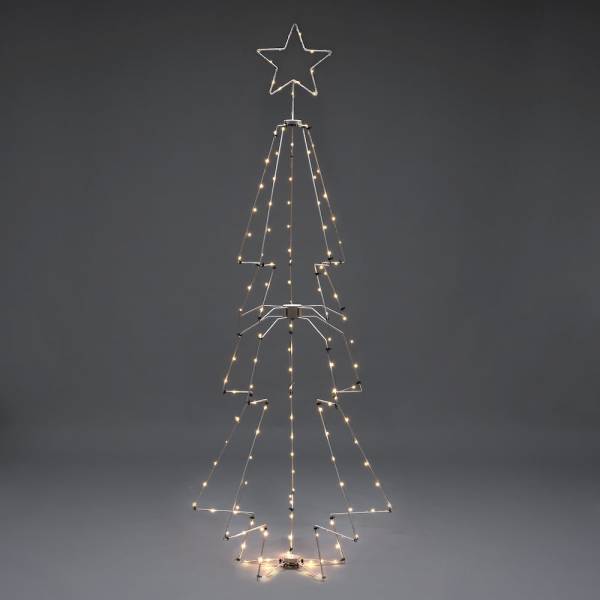 Sapin de noël 3D lumineux blanc métallique 210cm 145 LED ambre câble argent Konstsmide