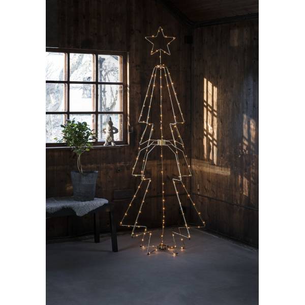 Sapin de noël 3D lumineux blanc métallique 210cm 145 LED ambre câble argent Konstsmide