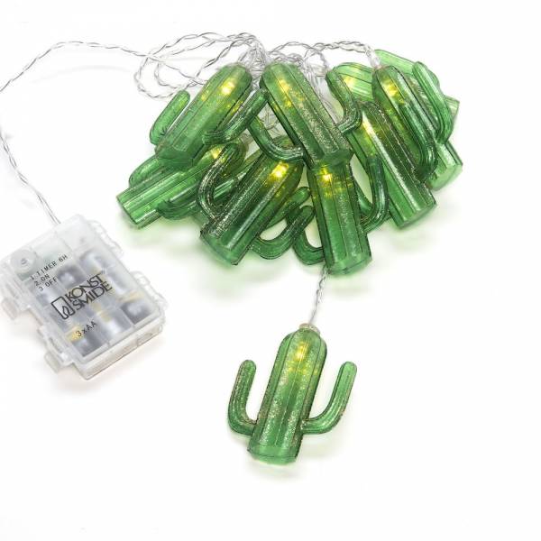 Guirlande lumineuse cactus vert déco à piles 1.8M 10 LED blanc chaud câble transparent