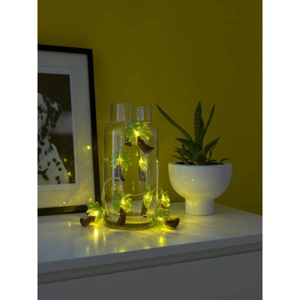 Guirlande lumineuse palmiers vert à piles 1.8M 10 LED blanc chaud câble transparent Konstsmide