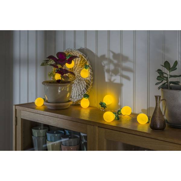 Guirlande lumineuse ananas jaune piles 1.8M 10 LED blanc chaud câble transparent