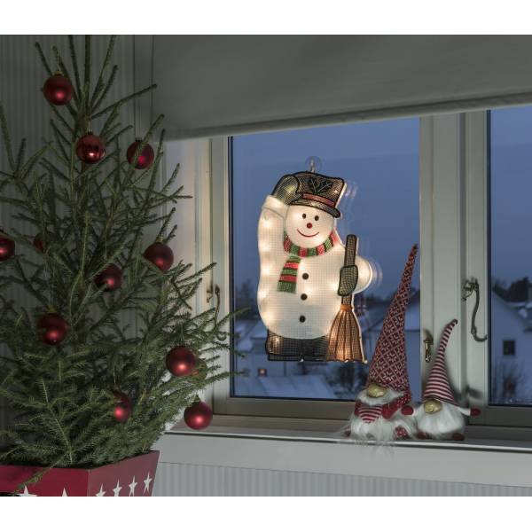 Silhouette fenêtre lumineuse noël bonhomme de neige avec main levée LED blanc chaud Konstsmide