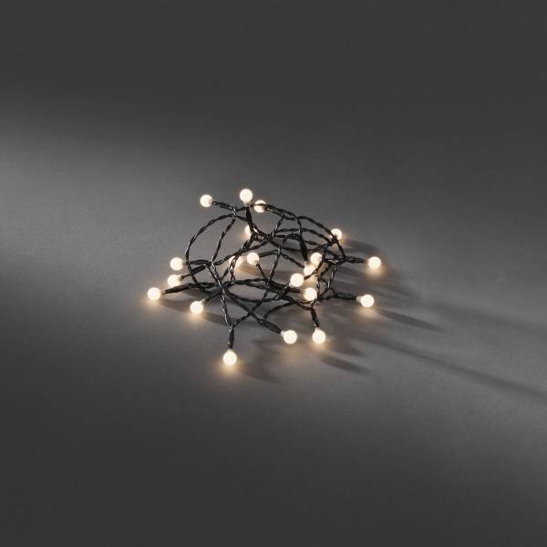 Guirlande lumineuse mini boules piles 1,5M 20 LED blanc chaud câble noir timer Konstsmide