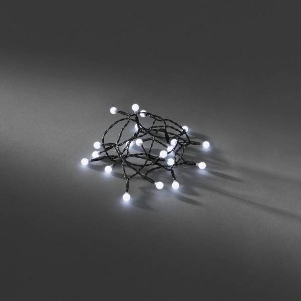 Guirlande lumineuse à piles mini boules 1,5M 20 LED blanc froid câble noir timer Konstsmide