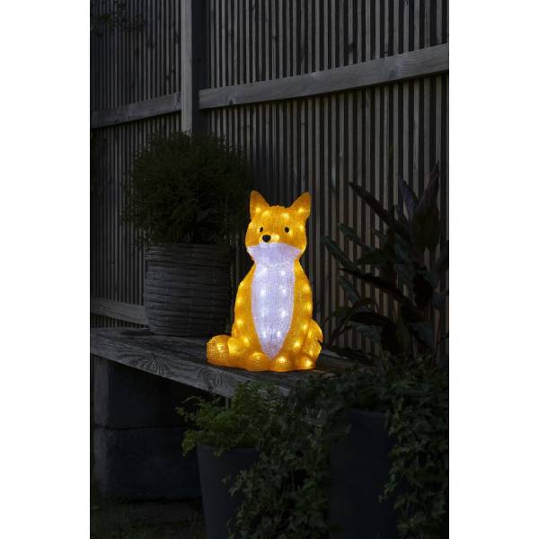 Renard assis lumineux acrylique orange 40CM 64 LED câble blanc Konstsmide