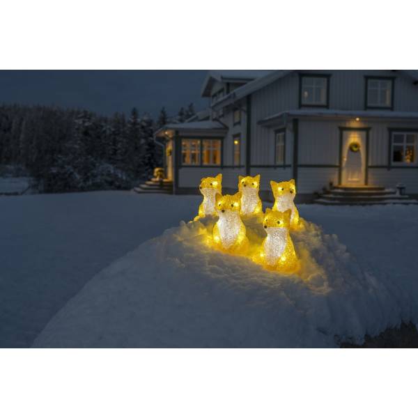 Lot de 5 petits renards assis lumineux blanc acrylique 4M 40 LED konstsmide