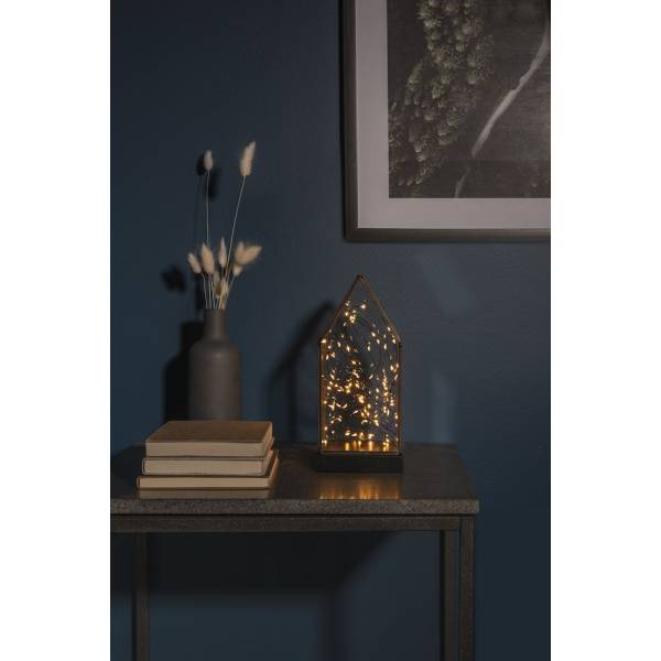 Lanterne en verre filament lumineux ambre piles 24.5cm 80 LED intérieur