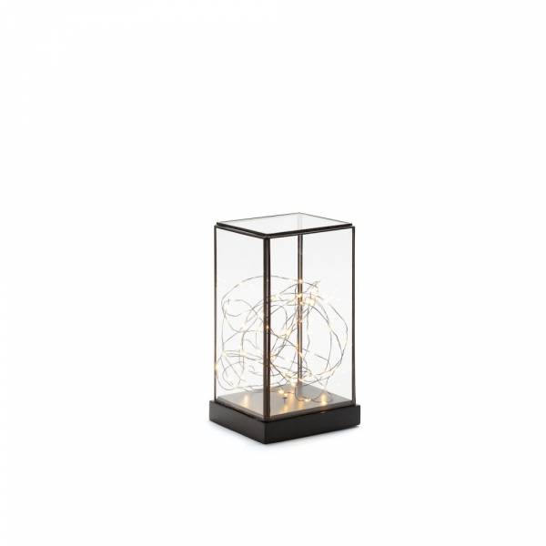 Lanterne en verre rectangulaire à piles filament lumineux 80 LED ambré H20cm Konstsmide