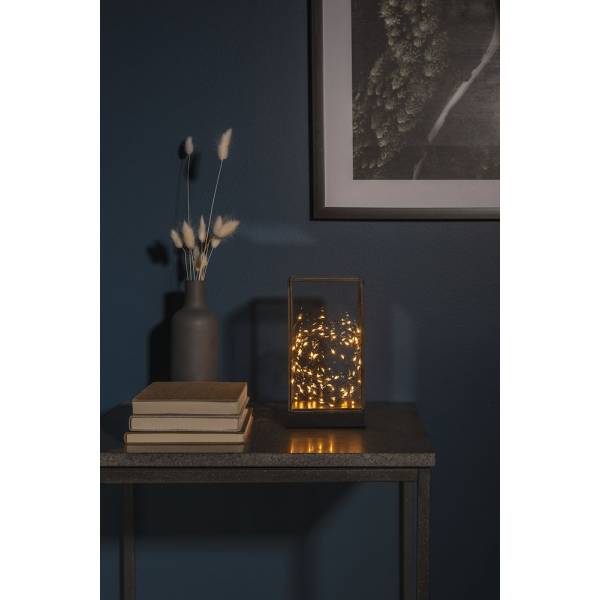 Lanterne en verre rectangulaire à piles filament lumineux 80 LED ambré H20cm Konstsmide