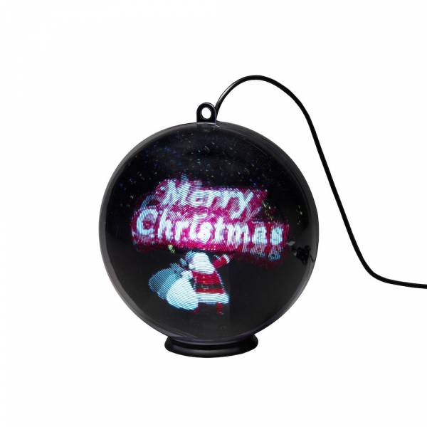 Boule lumineuse Noël hologramme 3D Merry Christmas minuteur 15 cm 64 LED blanc froid Konstsmide