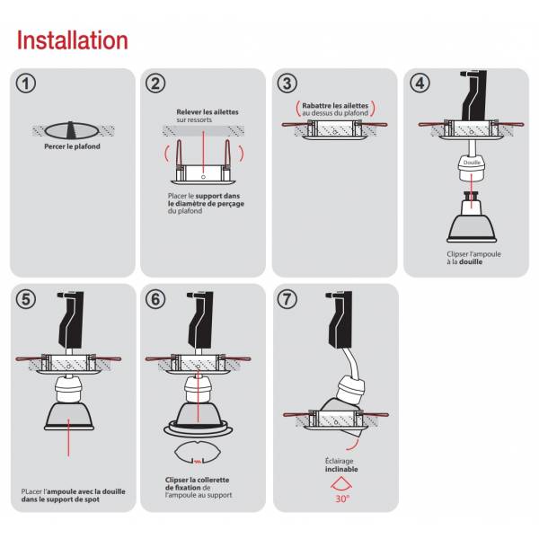 Support spot encastrable plafond orientable carré 85mm aluminium noir